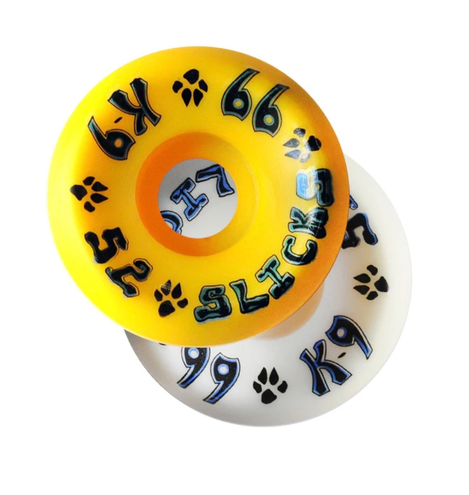 K-9 Slicks Wheels - 52mm x 99a - 2 Lemon Drop Yellow / 2 White (Set of 4)