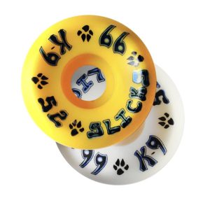 K-9 Slicks Wheels – 52mm x 99a – 2 Lemon Drop Yellow / 2 White (Set of 4)
